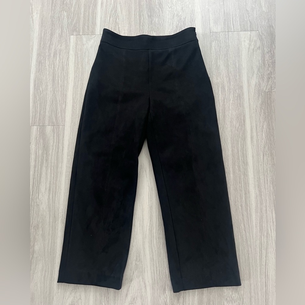Ann Taylor Black Wide Leg Pants Size 0 High Rise Side Zip Suede Look